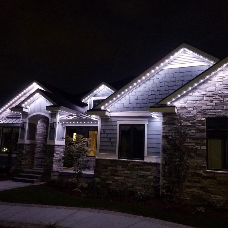 single family home with permanent lighting for security purposes